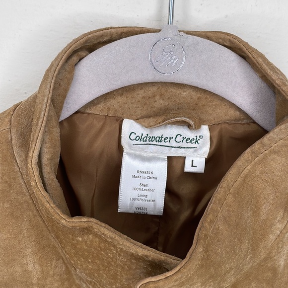 Coldwater creek suede zippered embroidered floral vest honey brown suede, size L - Picture 2 of 6